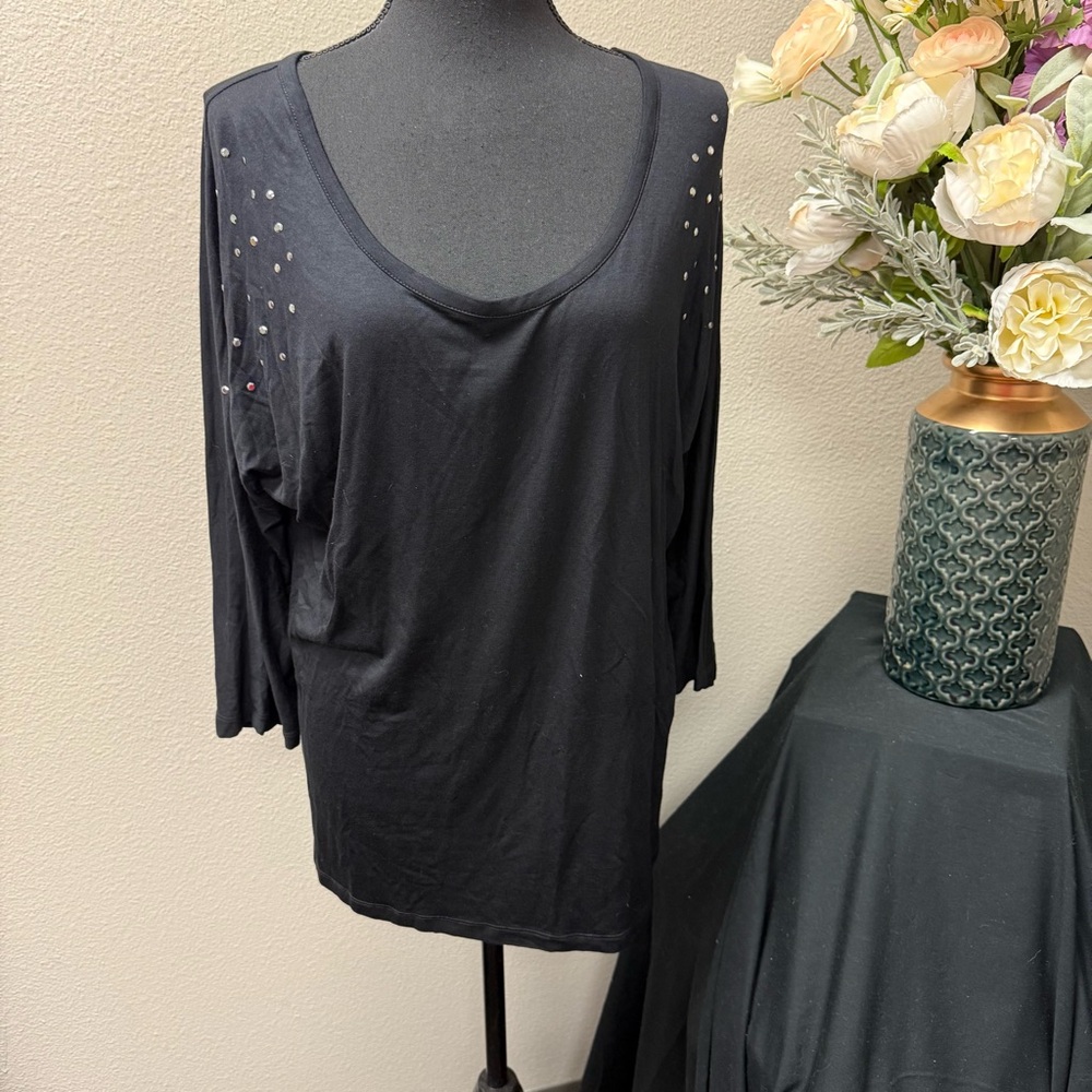 Knit Hampshire Studio Black Studded Dolman Sleeve Top Soft Stretchy Blouse Chic
